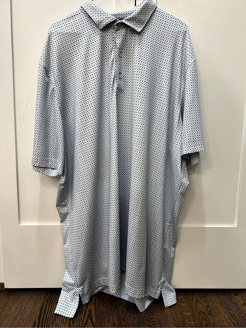 Johhnie-O Men's Geometric Golf Polo Shirt in White & Blue Like New